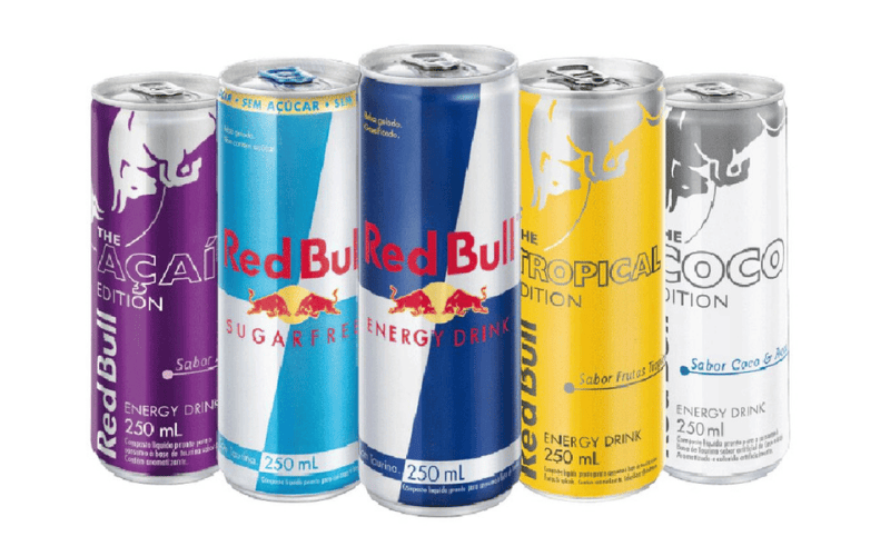 Os acucares e vitaminas encontrados em uma latinha de Red Bull